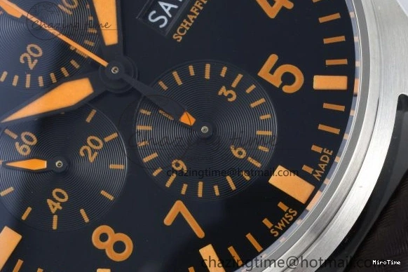 MIROTIME 0126 Pilot Chrono SS AZF 1:1 Best Edition Black Dial Orange Markers on Brown Leather Strap A EasyCare 7065
